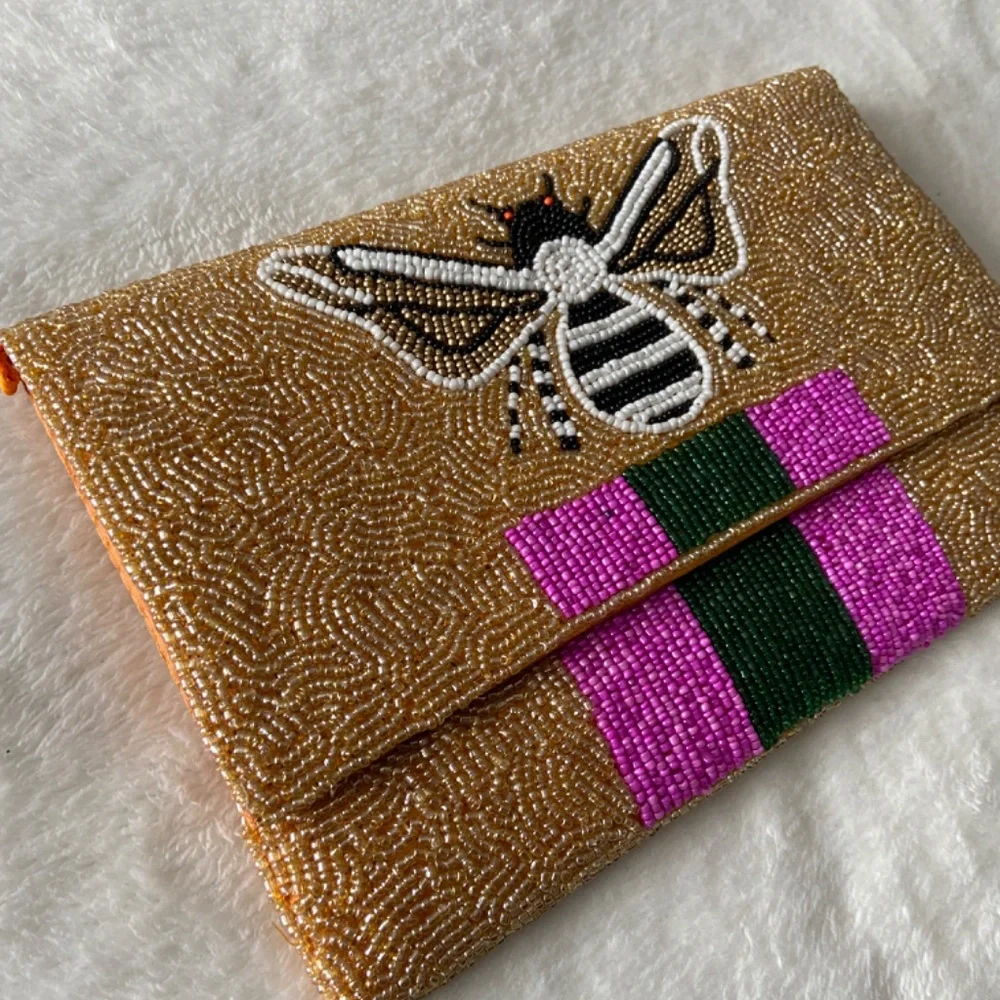 New! Golden Handmade Beaded Clutch - Picture 4 of 7